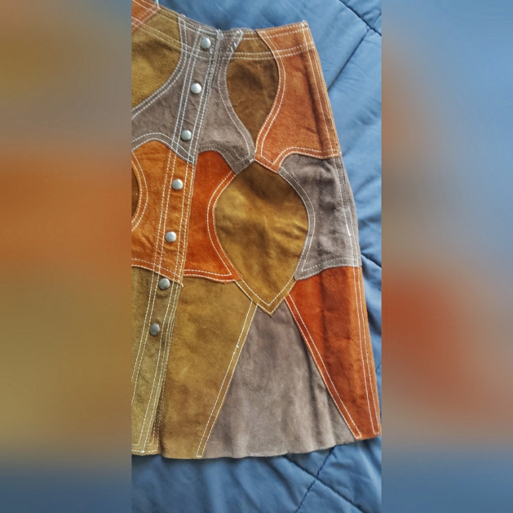60's Vintage Suede Patchwork Skirt - Picture 4 of 6